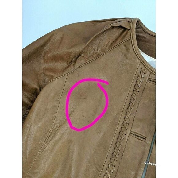 Anthropologie June Genuine Leather Jacket Medium Tan Silk Lined - Picture 8 of 12